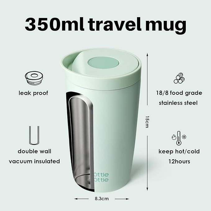 BOTTLE BOTTLE Insulated Coffee Tumbler with Push Button Lid 12oz(Green) | Leakproof,Stainless Steel Travel Mug,Keeps Drinks Hot & Cold for 6 Hours,for Office & On the Go
