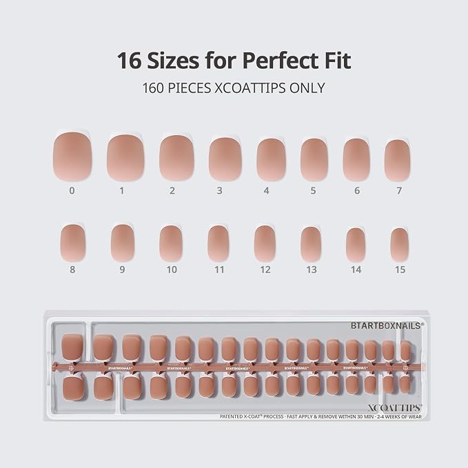 BTArtboxnails XCOATTIPS White French Tip Press On Nails, XS Coffin, Brown | Lamp-Curable, 4-Week Wear, Natural Nail Look, Salon Quality Value at Home, Easy-to-Apply for Beginners, 160ct Nail Tips Only