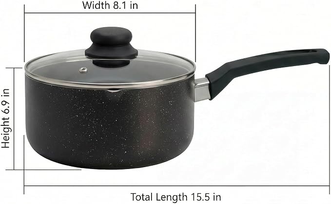 8-Inch Nonstick Sauce Pot with Tempered Glass Lid, Small Induction Saucepan for Soups, Pasta, Rice, Grains & Everyday Cooking, Aluminum Stovetop Pot