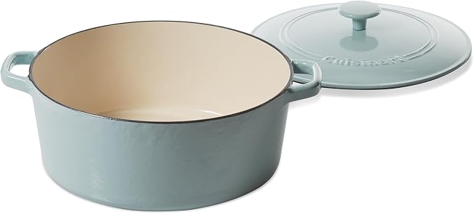 Cuisinart Chef's Classic Enameled Cast Iron Dutch Oven with Lid, Porcelain Enameled Interior, Oven Safe, Induction Compatible, 7-Quart, Round, Light Blue