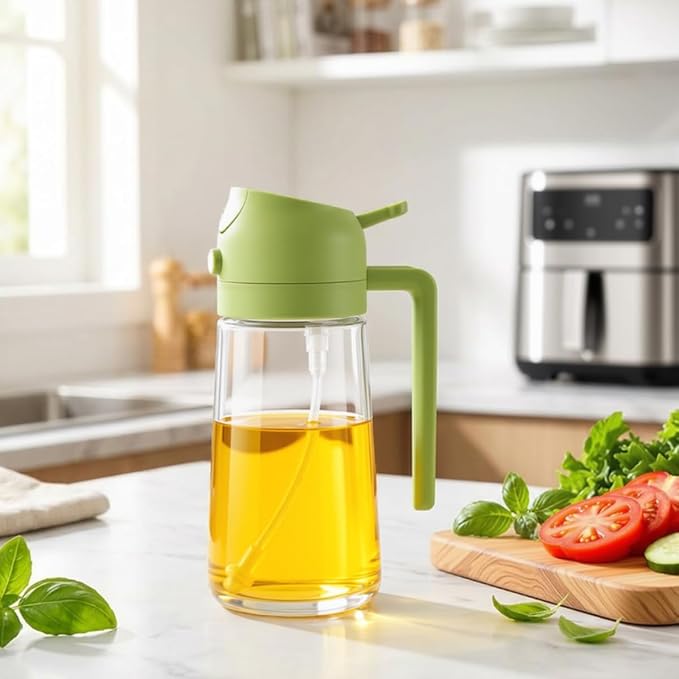 Oil Sprayer for Cooking, 16oz/470ml 2-in-1 Glass Olive Oil Dispenser