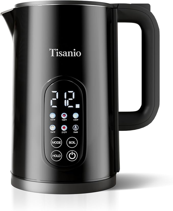 1.7L Stainless Steel Electric Kettle with Temperature Control–Black | 5 Preset Temperatures for Tea & Boiling Water, 2H Keep Warm, 1200W BOIL Mode, 304 Stainless Steel Interior, Cordless Base