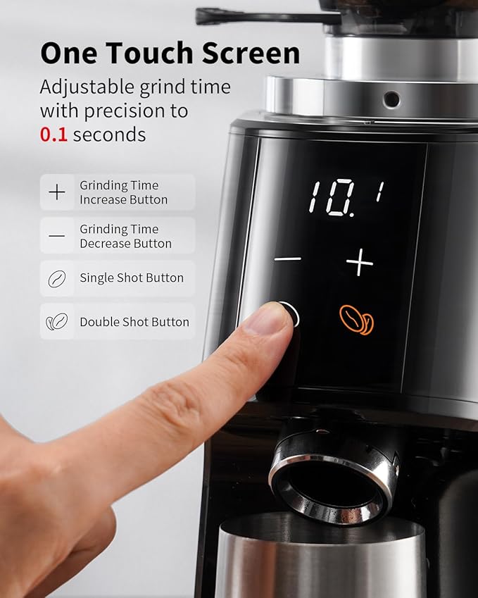 SHARDOR 64mm Flat Burr Coffee Grinder, 100 Settings, Anti-Static, Black | Electric Bean Grinding, All-Metal Chamber, Portafilter Holder,Precision Timer, LED Display, 260W, Silicone Bellows, 120V Only