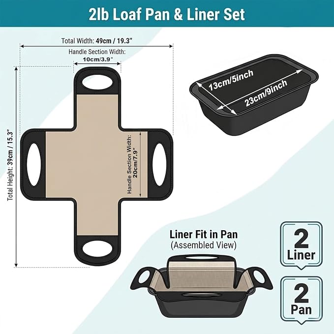 2-Pack 9x5 Nonstick Loaf Pan Set, Carbon Steel Bread Pan with Slings