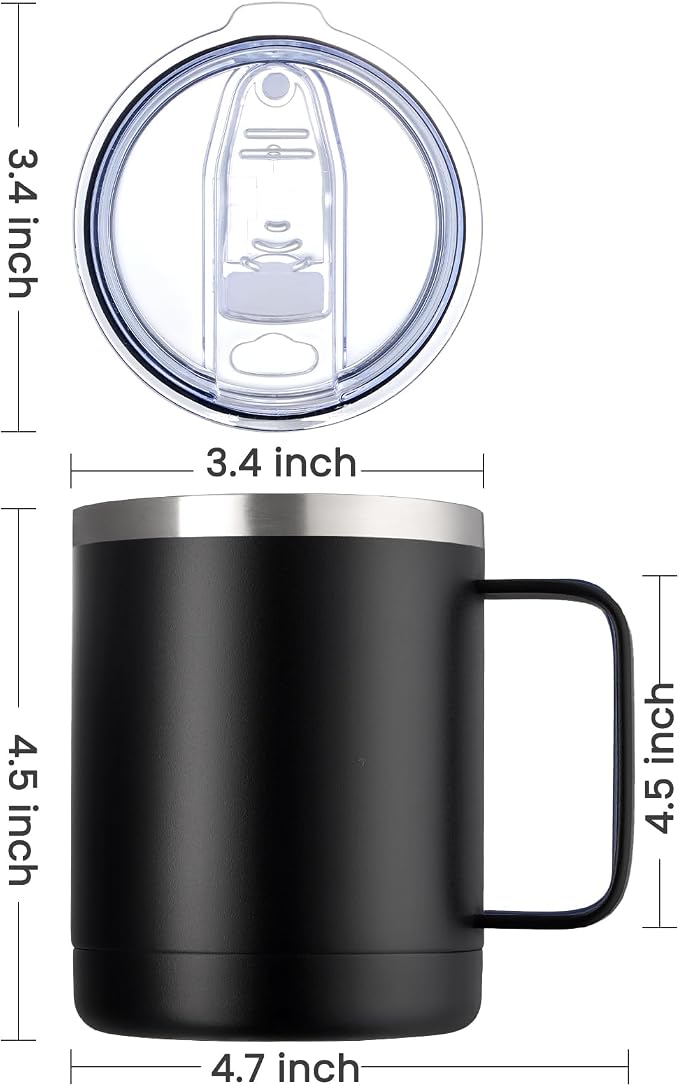 MEWAY 12oz Coffee Mug With Handle 2 Pack Bulk,Stainless Steel Insulated Travel Tumblers With Sliding Lid,Double Wall Vacuum Camping Cup for Hot & Cold Drinks Tea (Mix,Set of 2)