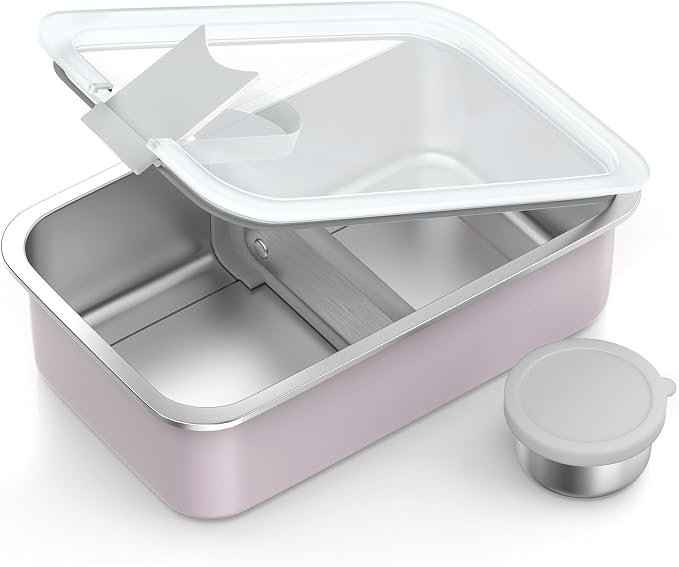 Bakpoco Stainless Steel Bento Lunch Box, 42oz Leak-Proof Metal Lunch Box Containers, Microwave-Safe, with Adjustable Divider, Convenient Lunchbox for Work, Travel