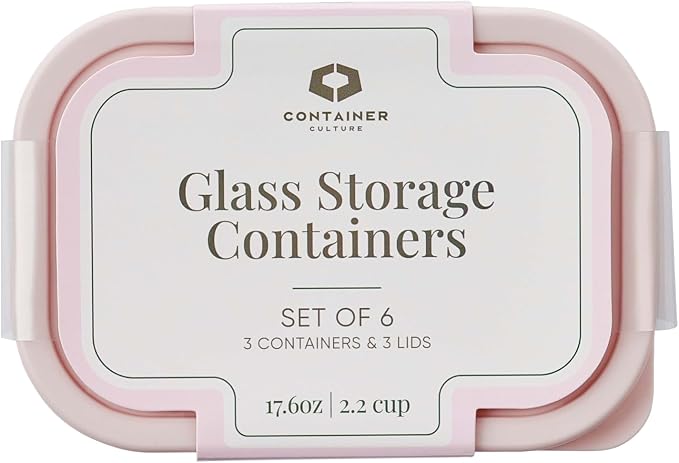 Glass Food Storage Containers with Lids — 6 Piece — 17.6 oz Glass with BPA-Free Leakproof Stackable Lids — Microwave, Oven & Dishwasher Safe — Ideal for Meal Prep & More - Berry Blush