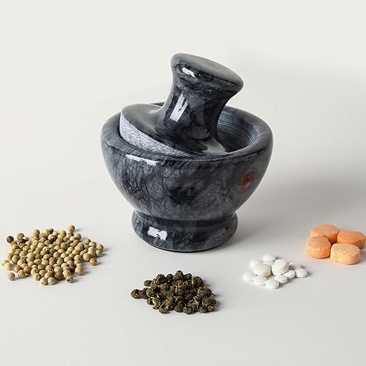Marble Mortar and Pestle Set for Grinding Herbs Spice Pills Seeds Guacamole Garlic and Ginger Stone Grinder Seasoning Crusher Elegant and Cute Kitchen Tools