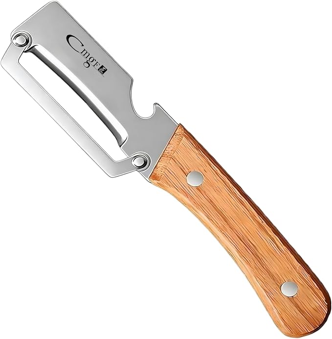 Left-Handed Vegetable Peeler Wooden Stainless Blade for Fruit Potato | Multifunctional,Thickened Sharp Stainless Blade,Anti-slip,Zero Snag,Built-in Bottle Opener for Carrot Pumpkin Sugarcane