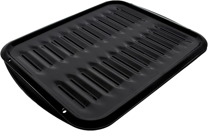 Large 2-Piece Broiler Pan & Grill Set Porcelain-on-Steel 16-1/2"x12-3/4"x1-3/4", Universal, Whirlpool, Broiler Pan for Oven, Black