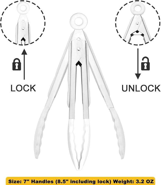 HINMAY Mini Tongs with Silicone Tips 7-Inch Serving Tongs, Set of 3 (White)