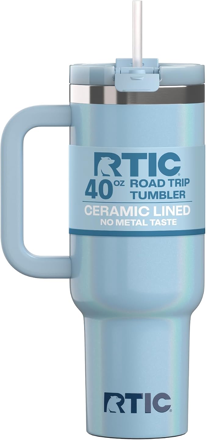 RTIC 40oz Road Trip Tumbler, Insulated, Ceramic Lined, RTIC Ice Glitter | with Lid, Handle and Straw, Stainless Steel Metal Cup, Portable for Hot and Cold Drinks, Coffee, Car, Camping, Travel