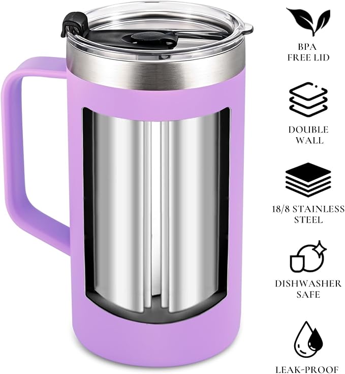 NESTALLY Cozy 20oz Insulated Coffee Mug with Handle & Lid, Blush Pink | Stainless Steel Double Wall Vacuum Travel Mug for Hot & Cold Drinks, Reusable Coffee Tumbler, Non-Slip Base, BPA-Free