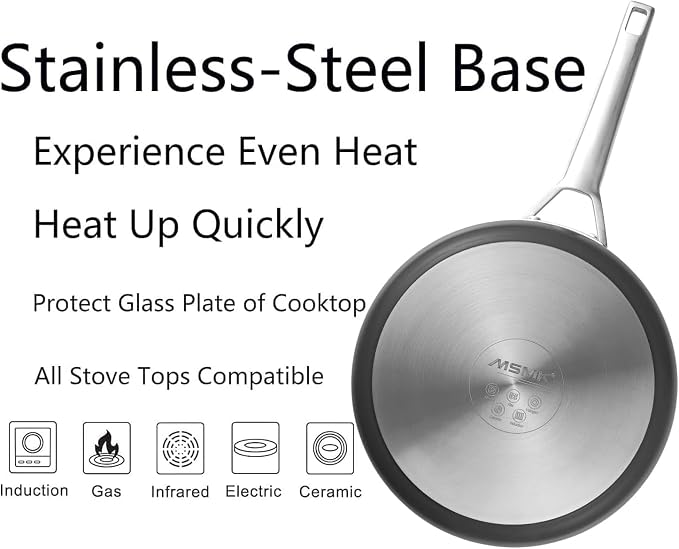 MsMk 3 QT Nonstick Saute Pan with lid, 9.5 inch Induction Deep Frying Pan | Non Toxic, Even Heating, Easy Clean, suitable for gas & electric & induction stove, Dishwasher & Oven Safe, Cerammic