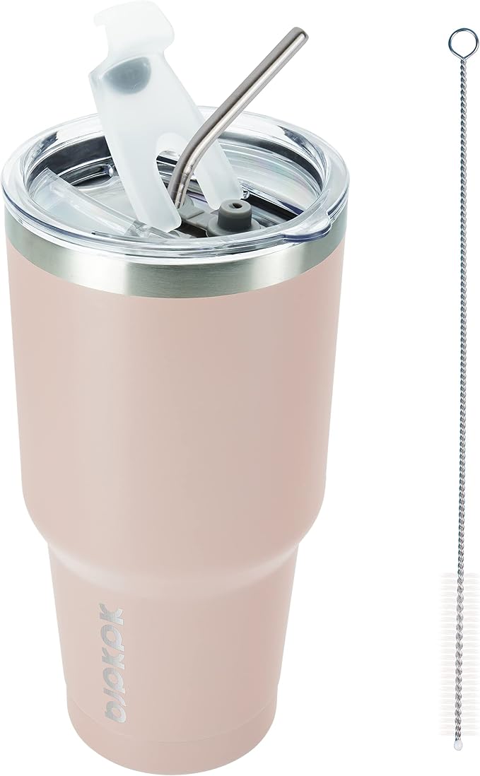 BJPKPK 30 oz Tumbler with Lid and Straw, Insulated Stainless Steel Cup | Double Wall Vacuum, BPA Free, Leak Proof, Keeps Hot/Cold, Travel & Beach Ready, Car Holder Fit, Apricot