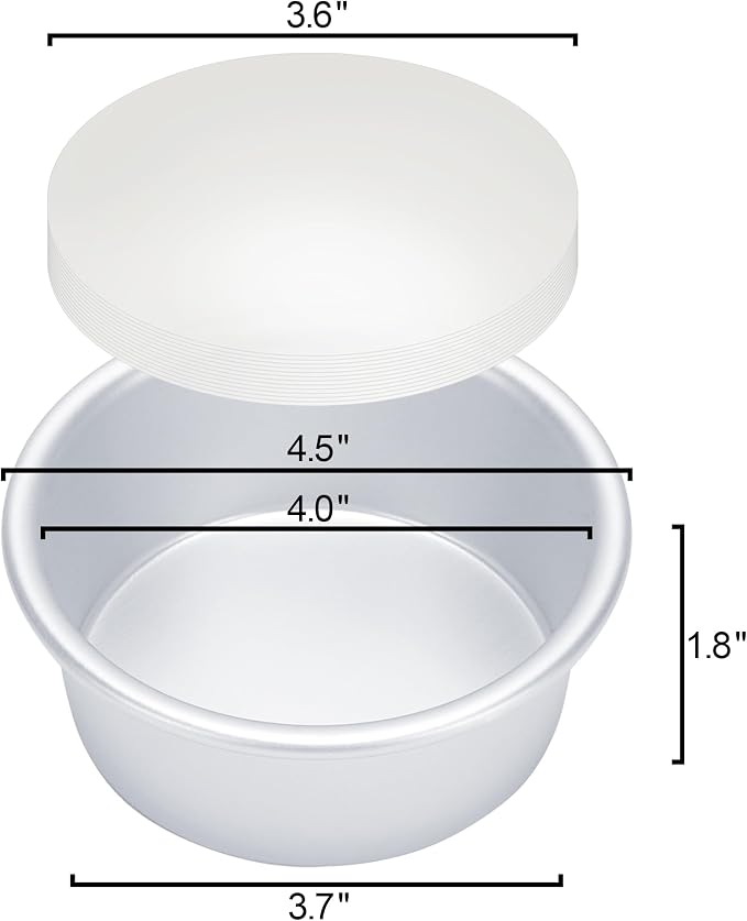 4 Inch Cake Pan Set of 8, Aluminum Mini Cake Pans & 100PCS Parchment Paper | AWTBDP Round Small Cake Pans Tins Baking Pans for Cheese Cake Pizza Quiche, Non Toxic & Leak-proof & Easy Pop Out