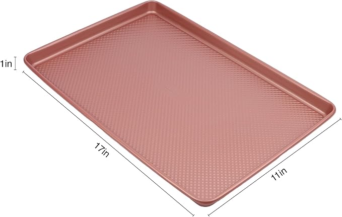David Burke 17x11 Cookie Sheet with Chrome Cooling Rack – Carbon Steel, PFTE & PFOA Free, Oven Safe, Non-Toxic, Perfect for Baking and Roasting – Rose Gold