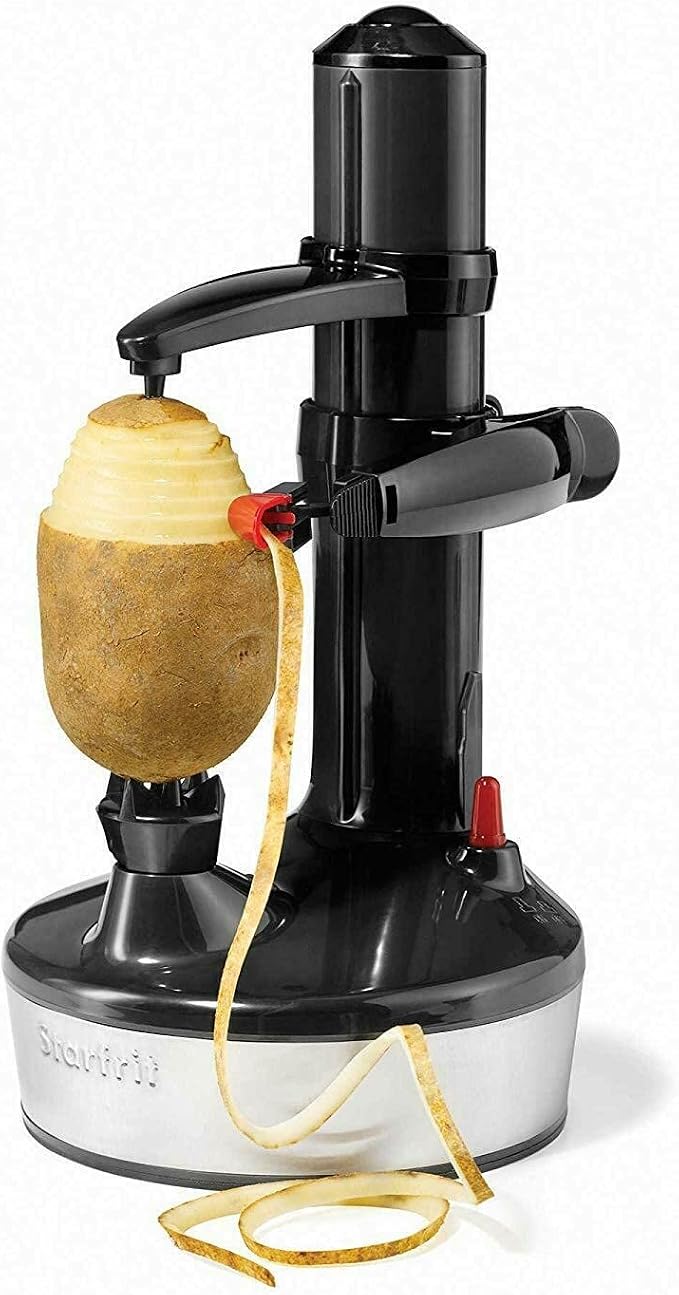 Starfrit Rotato Express 2.0 Electric Peeler, 6 Blades, Black | Peels fruits & vegetables. One-touch operation. 6 bonus blades. AC or battery powered. Ideal for potatoes and apples.