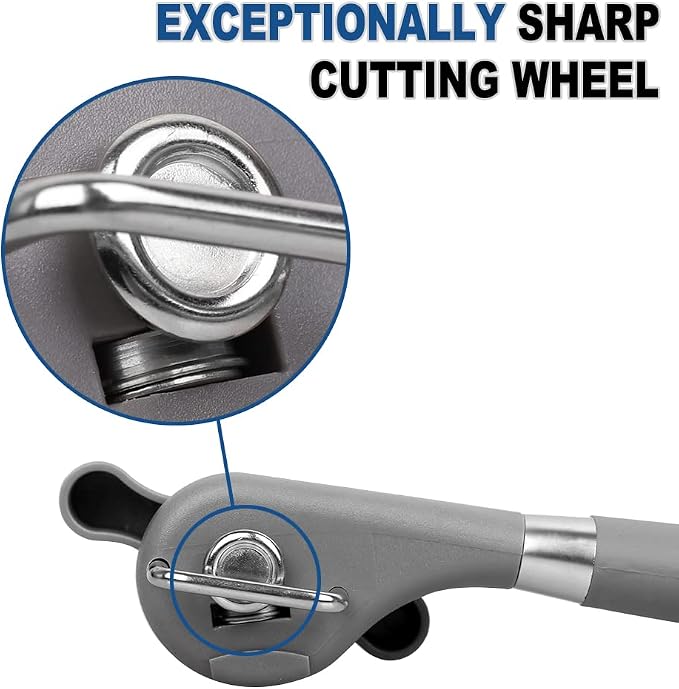 PAKITNER- Cut safe manual can opener, smooth edge - handheld Side cut with Sharp Blade, Comfortable Grip Handle Food Grade Stainless Steel Cutting Can Opener, Gray