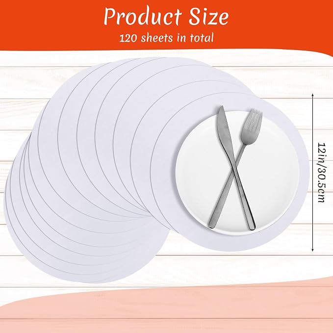 Yeaqee 120 Pcs Disposable Paper Placemats 12 Inch Round Paper Place Mats Blank Table Mats for Restaurant Catering Dining Weddings Birthday Table Holiday Parties Supplies(White)