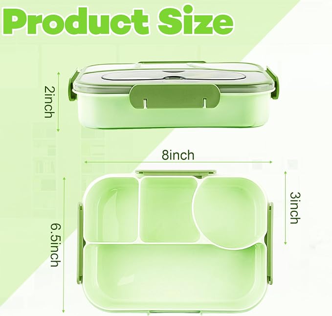 Bento Box for Adults, 4 Compartments Lunch Box, Lunch Containers, Green