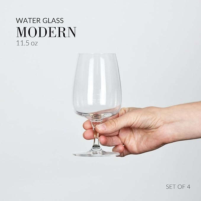 Krosno Water Glasses Set of 4, 11.2 oz, Modern Collection | Stemmed Drinking Glasses, Goblets, Lead-Free Crystal Glassware, Juice Glasses, Water Glass Set, Dishwasher Safe