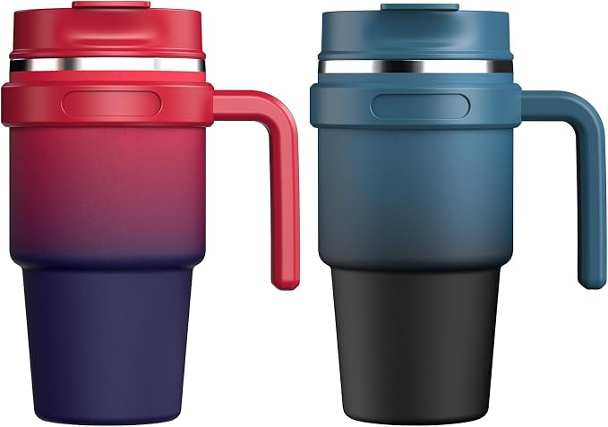 20 oz Insulated Travel Coffee Mug Tumbler with Handle and Straw | Leakproof Stainless Steel Coffee Cup with Lid, Double Wall Vacuum Ice Thermal Cup, Dark Rainbow and Indigo Black