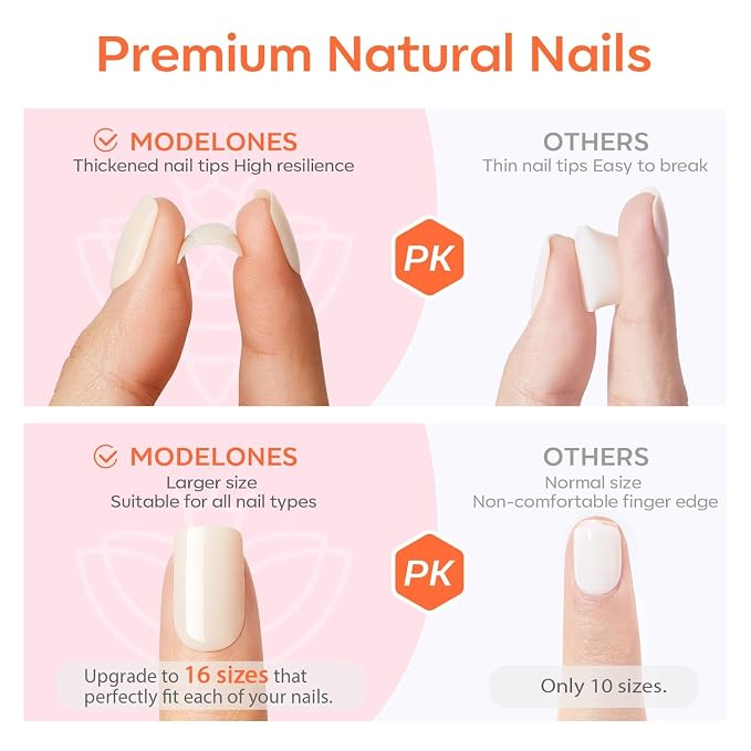 modelones Black French Tip Press On Nails, Short Oval Fake Nails Press Ons | with Nail Glue, Adhesive Tabs, Nail File, Prep Pad, Manicure Stick, 32Pcs 16 Sizes, Women Girl Gift
