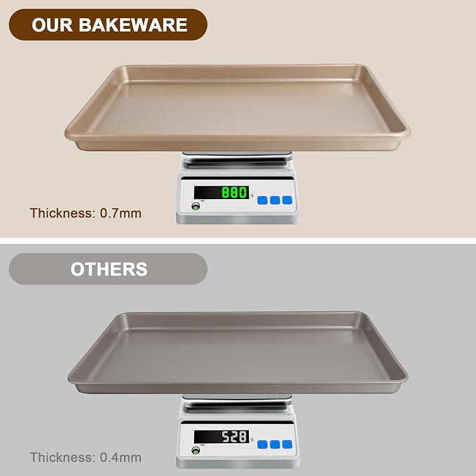 Baking Sheet Pan Set of 3, Nonstick Commercial Cookie Sheets for Baking | Commercial Half/Quarter/Jelly Roll Pans Replacement Toaster Oven Tray, Heavy Duty & Easy Clean