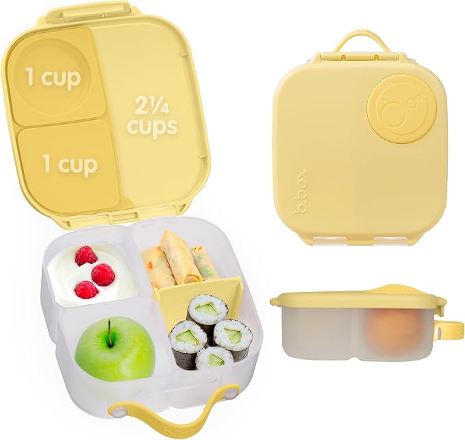 b.box Mini Lunch Box, Snack Containers for Kids, Lunch Box Kids, 4.25 Cup | Bento Box for Kids, Sanck Box, Lunch Containers, Leak Proof, Dishwasher Safe, BPA Free, PFAS Free, Ages 3+ — Lemon Twist