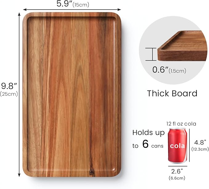 VERTORGAN 2 Pack Acacia Wood Serving Tray,9.8x5.9 Inch Trays,Home Decor | Coffee Table Tray,Living Room Decor,Bar Serving Platter,Party Tray,Charcuterie Board,Cheese Platter, Decorative Wood Tray