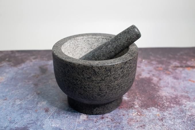 Cilio by Frieling Goliath Natural Granite Mortar and Pestle Set, Grinder for Spices and Seeds, 5 Inches Tall - Mortar Pestle Seed Grinder - Italian Mortar and Pestle