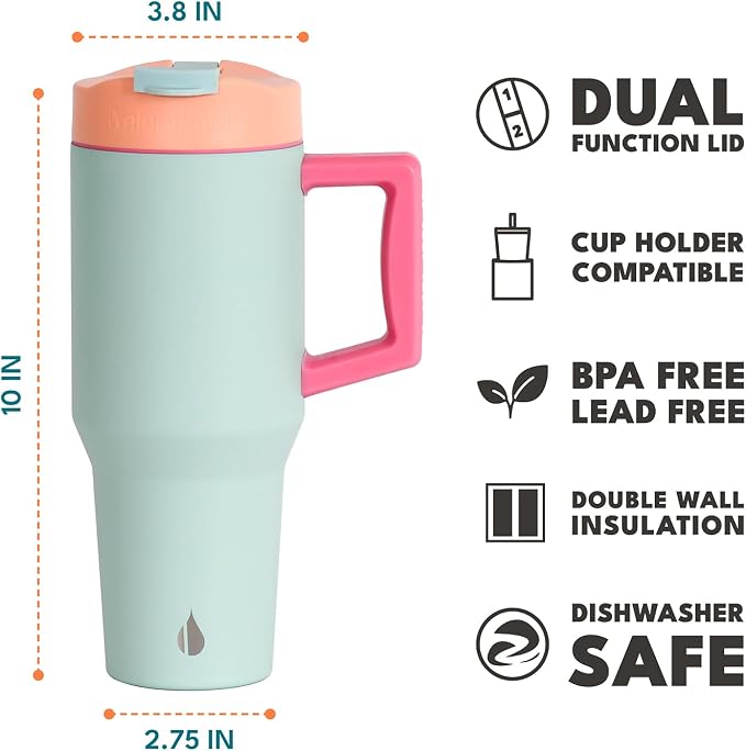 Elemental 100% Leak Proof 32oz Tumbler with Handle & Straw Travel Mug | Stainless Steel Double Wall Insulated Tumbler for Hot and Cold Beverages with Sip & Straw Lid