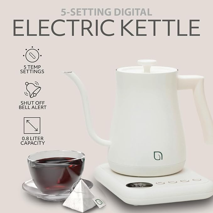 WILLOW ECO SERIES Gooseneck Electric Kettle with 5 Temperature Presets and Keep Warm Feature, 0.8L Pour Over Kettle for Coffee & Tea 1200W Quick Heating with 100% Stainless Steel Interior Water Heater