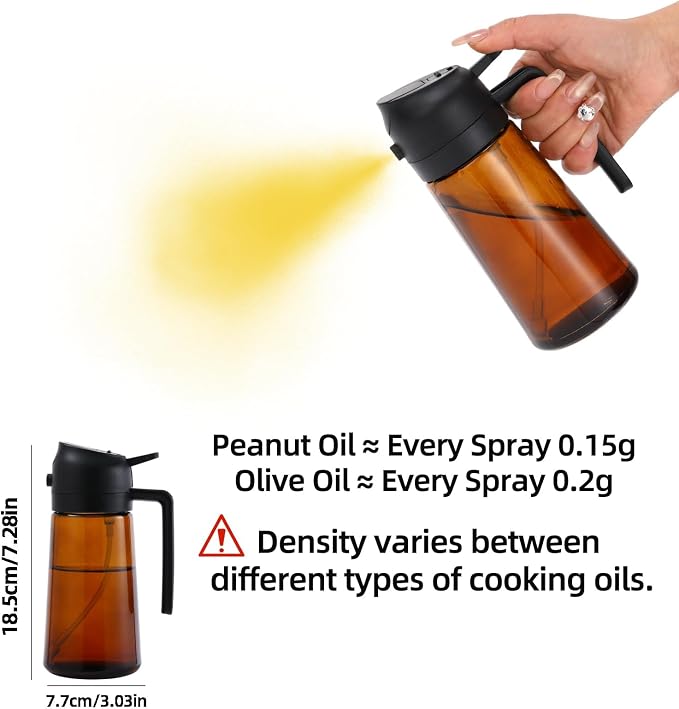Aovdy 16oz/470ml Glass Oil Dispenser & Sprayer - Leakproof Oil Sprayer Bottle for Kitchen Cooking Air Fryer BBQ Baking Salad (Dark Brown)