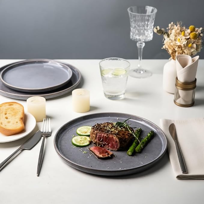 AmorArc Stoneware Dinnerware Sets for 6, 18Pcs Plates and Bowls Sets Dishes | Ceramic Round Reactive Glaze Dishes Set, Highly Scratch Resistant | Dishwasher & Microwave Safe Dishware