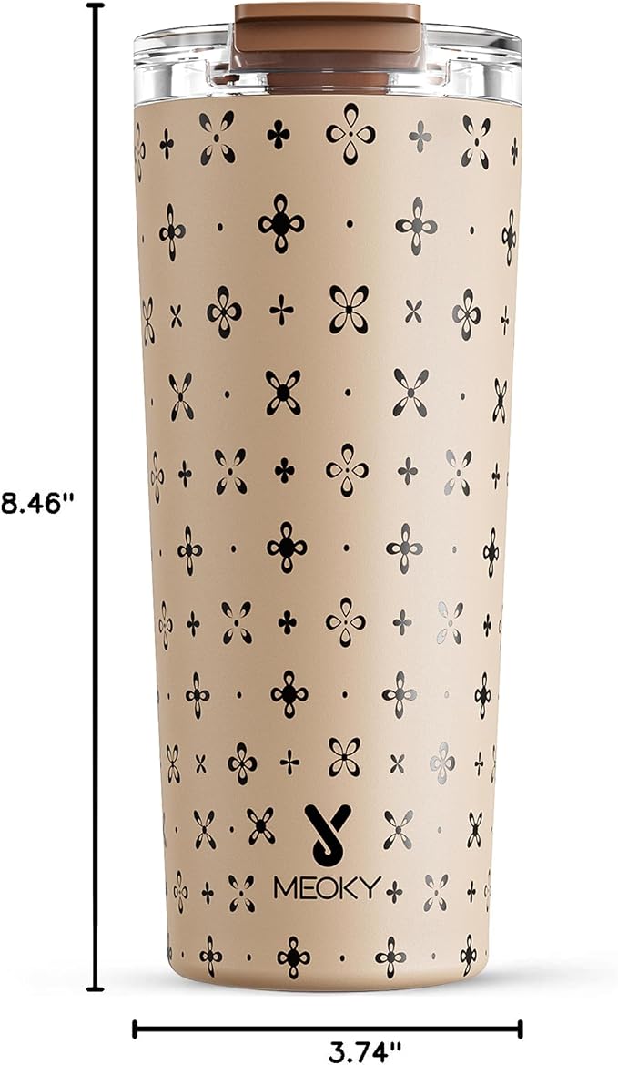 Meoky 24 oz Insulated Travel Coffee Mug: Leak Proof Lid, Mocha Cross | Stainless Steel Coffee Tumbler, Keeps Hot for 8 Hours or Cold for 24 Hours, Fits in Car Cup Holder, BPA Free