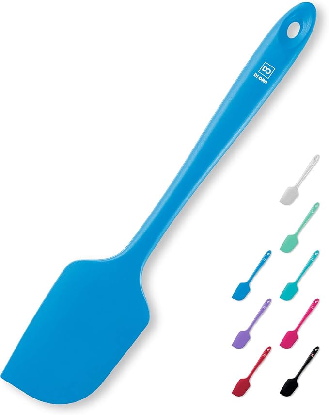 DI ORO Large Silicone Spatula - 600F Heat Resistant, Blue | Rubber scraper for baking, mixing, and frosting; Won't scratch nonstick pots and pans; BPA-free and dishwasher safe