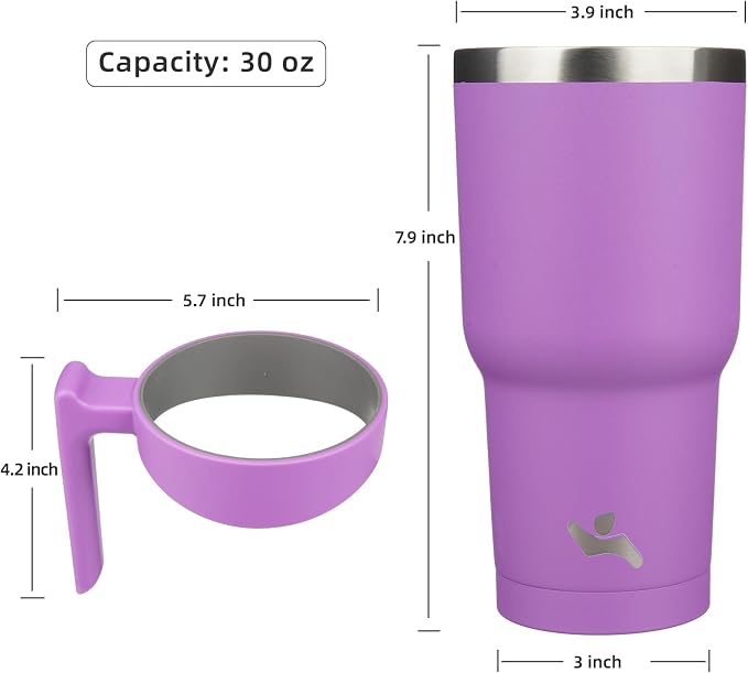 Konokyo 30 oz Tumbler with Handle and Straw, Insulated Travel Mug | Lavender; BPA-free, leak-proof tumbler with 2 lids, 2 straws, cup holder fit for coffee, office, travel & daily use