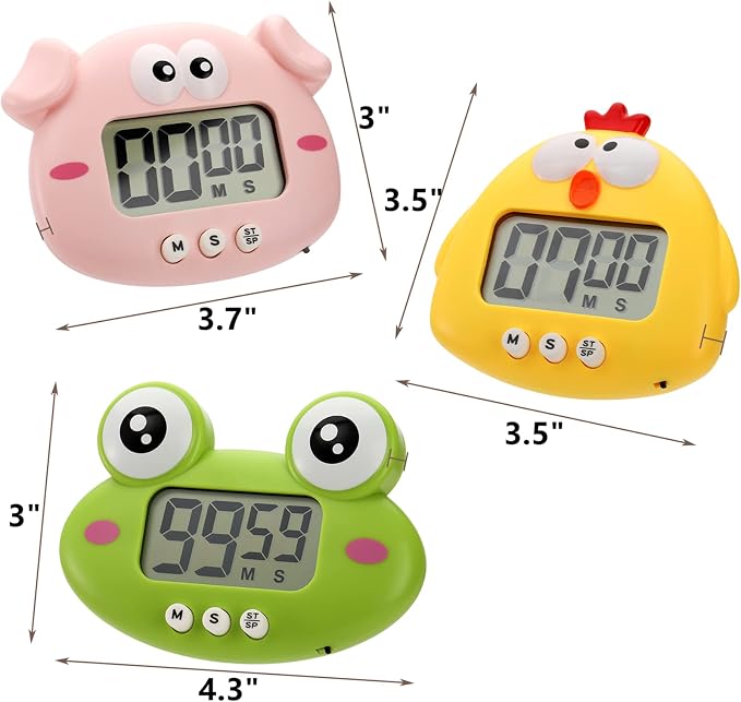 3-Pack Digital Kitchen Timer, Small Electronic Timers for Cooking, Magnetic Cute Timer Clock with Stand for Kid, Teacher, Senior, Exercise, Study, Baking, Big Digits, Loud Alarm, Count Up Down