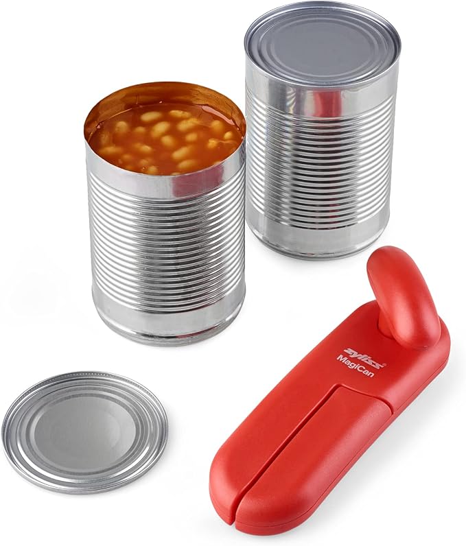 Zyliss MagiCan Manual Can Opener with Lid Release - Heavy Duty Can Opener Kitchen Gadgets - Home Manual Tin Open - Easy to Use Hand Held - Effortlessly Open Cans - Compact Design - Red