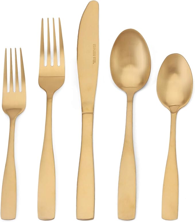 Matte Gold Silverware Set, 20-Piece Stainless Steel Flatware set, Tableware Cutlery Set Service for 4, Utensils for Kitchens, Dishwasher Safe