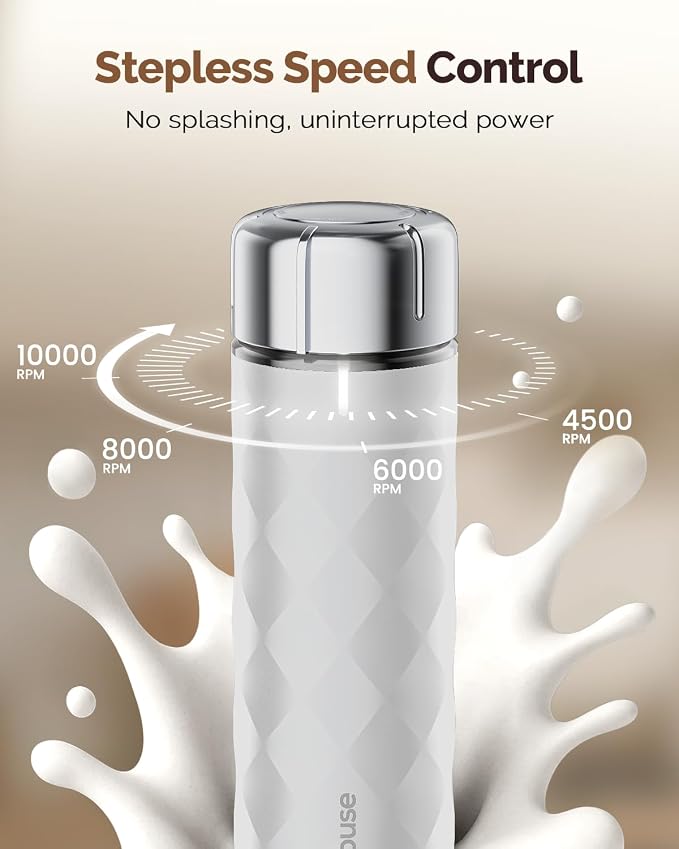 Maestri House LunaFro 2.0 Rechargeable Milk Frother, Stepless Speed Control | 1200mAh lithium battery Frother Handheld, IPX4, Stand & 2 Detachable Whisk for Lattes, Cappuccino, Matcha & Protein powder