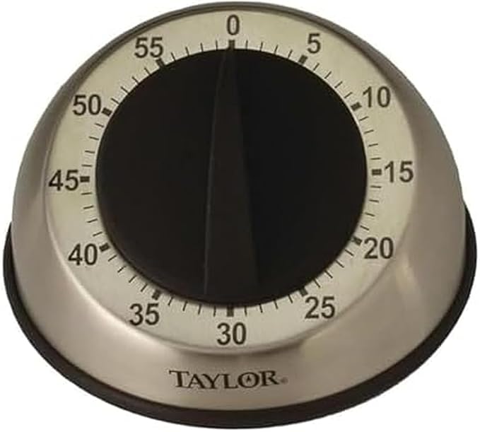 Taylor Mechanical Timer, Countdown with Easy-Turn Dial and Loud Ring Alarm, Compact Tool for Cooking, Baking, Classroom Activities, Homework, Studying, Projects, Stainless Steel