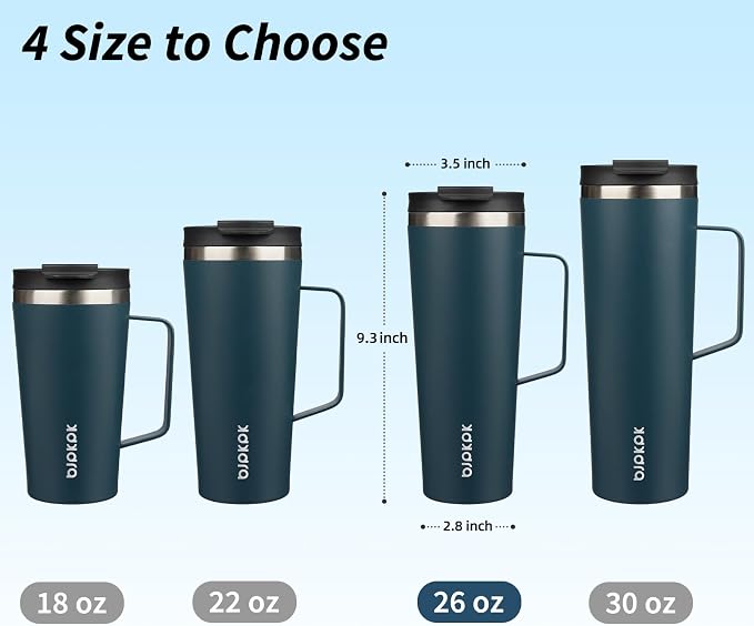BJPKPK 26oz Insulated Tumbler with Handle, Lid & Straw, Stainless Steel | Double Wall Vacuum Insulated Coffee Travel Mug - Keeps Cold & Hot, BPA Free, Cupholder Fit for Office, Gym & Travel