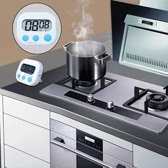 Digital Kitchen Timers, BESTWYA Electronic Timer (6, White) | LCD Screen Big Buttons On/Off Switch Count Up and Down Function for Kitchen,Study,Work,Exercise Training,Outdoor Activities