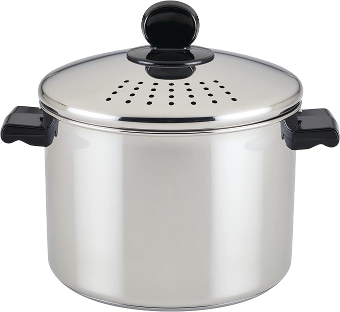 Farberware Classic Series Stainless Steel Stockpot, Pasta Pot with Strainer Lid, 8-Quart
