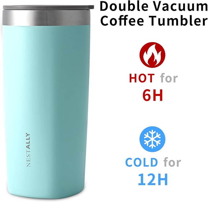 NESTALLY Crafted 20oz Stainless Steel Insulated Tumbler with Lid,Mint Green | Stainless Steel Double Wall Vacuum, BPA Free,Travel Coffee Mug Keeping Drink Cold & Hot,Gifts for Women Men Her Him