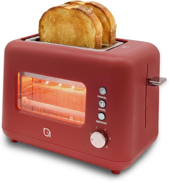 WILLOW Eco Series 2 Slice Toaster with Clear-View Window, 6 Shade Settings, 900W Retro Toaster with Extra Wide Slots, Bagel, Cancel, & Defrost Buttons, Toasters 2 Slice w Crumb Tray for Easy Cleanups