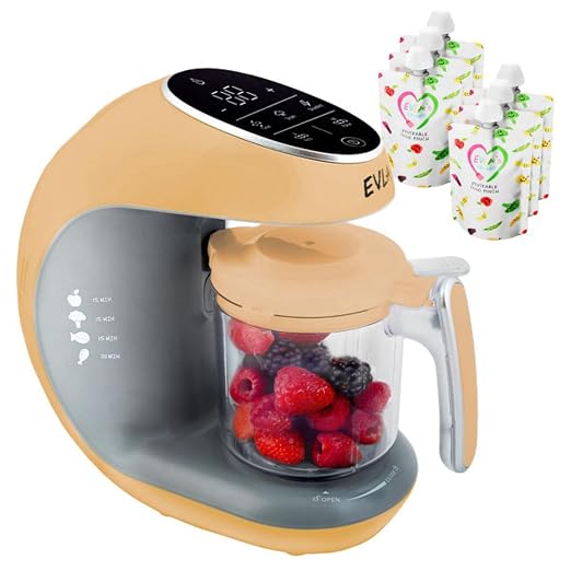 EVLA'S Baby Food Maker, Steamer, Blender, Baby Food Processor for Healthy Homemade Baby Food in Minutes, Touch Screen with 6 Reusable Food Pouches, Baby Registry Essential, Peach | Blend, Grind, Steam, and Cook Homemade Baby Food, Self Cleaning Machine...